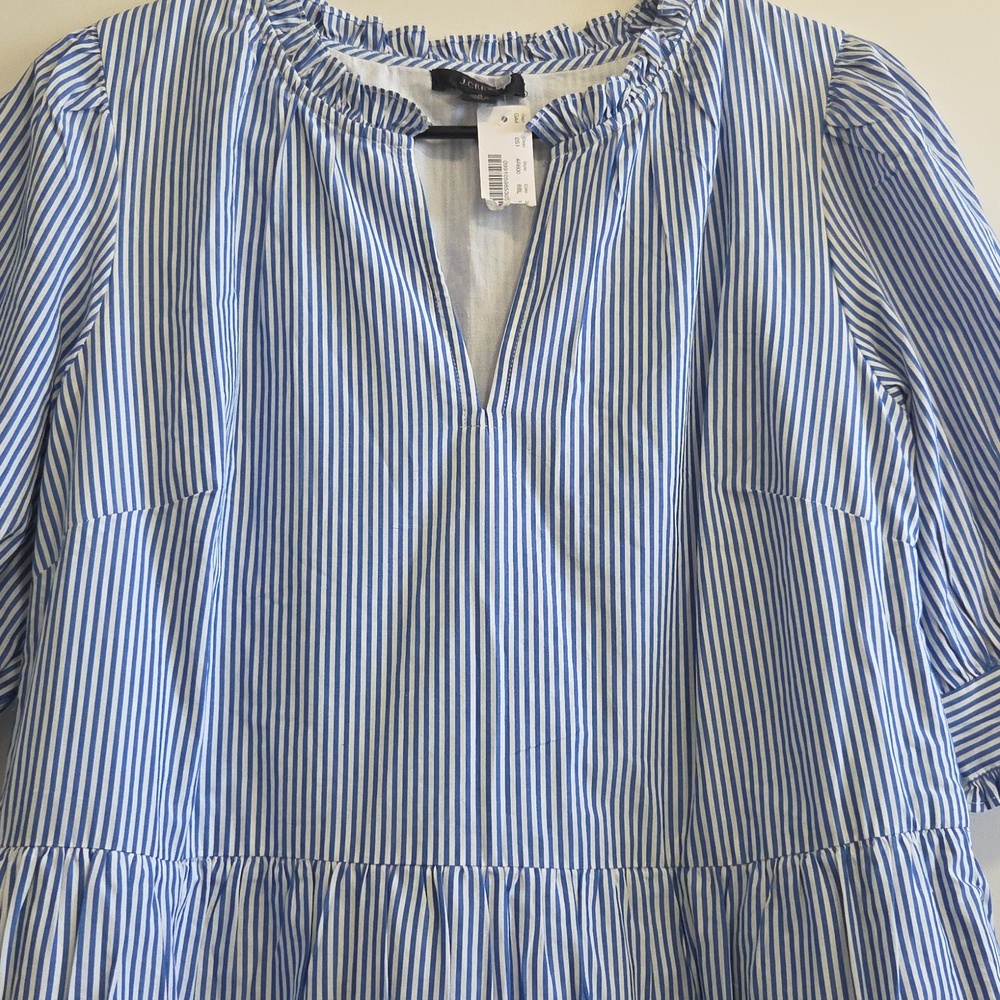 J. Crew Blue & White Striped Tiered Cotton Midi Dress - Picture 6 of 8